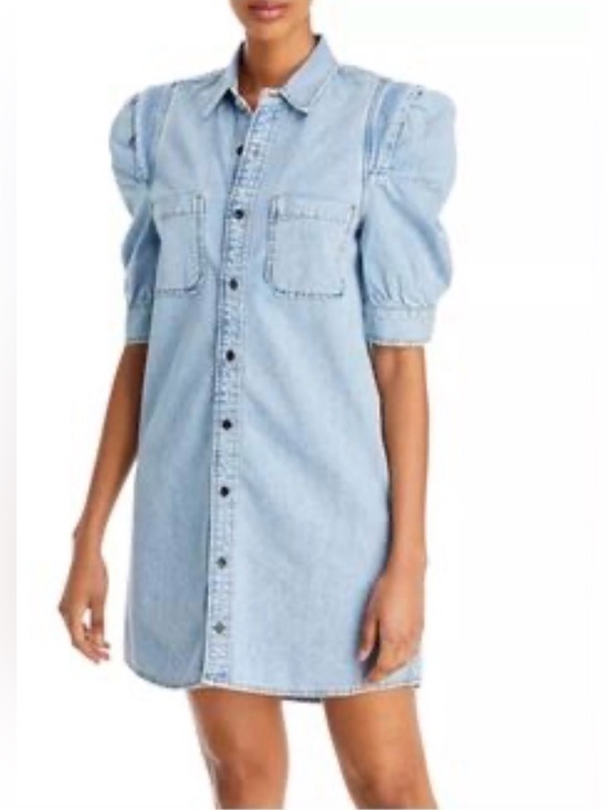 Frame Denim Dresses & Skirts - Frame Denim Light Blue Puff Sleeve Denim Shirt Dress